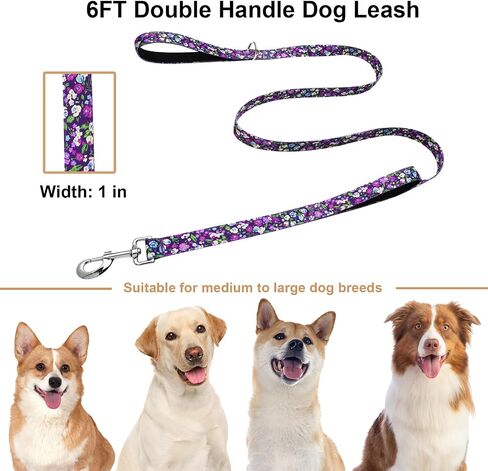 6ft Dog Leash with Two Padded Handles, Cute Girl Dog Leash with Soft Dual Handle, Walking Training Lead for Medium and Large Dogs, Purple Floral in Saudi Arabia
