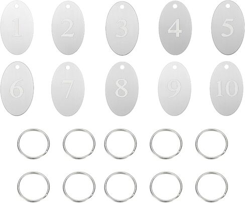 PATIKIL 10PCS Number Tags 1-10, Number Key Tags Aluminum Numbered Keychain Metal Oval with Key Rings for Organizer Field Sales Hangers Clothes Labels ID, Silver in Kuwait