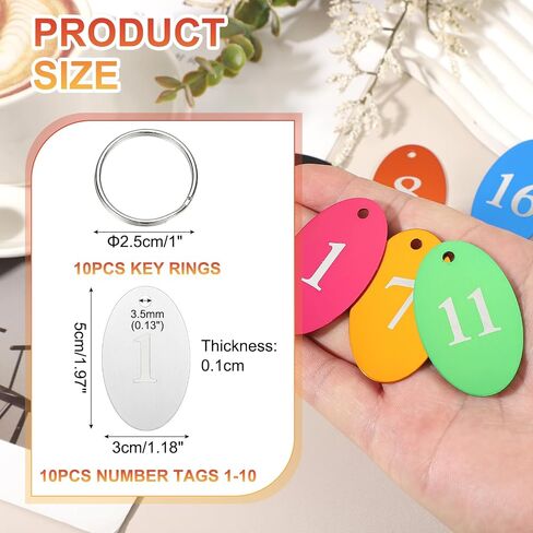PATIKIL 10PCS Number Tags 1-10, Number Key Tags Aluminum Numbered Keychain Metal Oval with Key Rings for Organizer Field Sales Hangers Clothes Labels ID, Silver in Kuwait