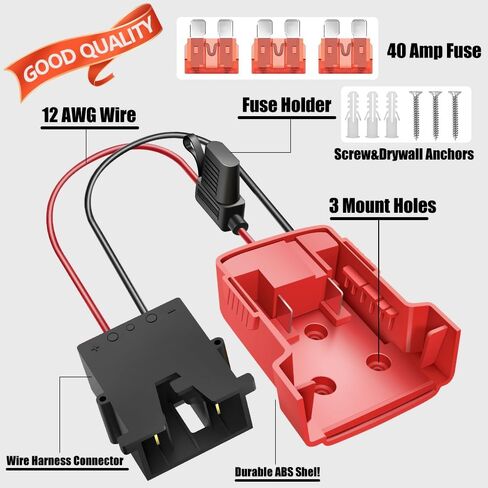 Battery Adapter 18V for Power Wheels Adapter Compatible with Milwaukee Battery with Wire Harness Connector Compatible with Peg-Perego Children Ride-on Car, 12AWG Wire with 40A Fuse in Kuwait