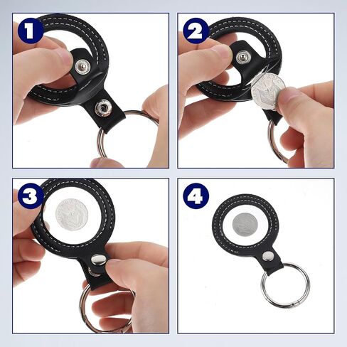 2Pcs AA Coin Holder Keychain, Leather Sobriety Coin Double Sides Display Case, Waterproof AA Chip Quarter Holder Keychain for Challenge Coins Tokens Medallion, Fits Coins Size 34mm (Black) in Saudi Arabia