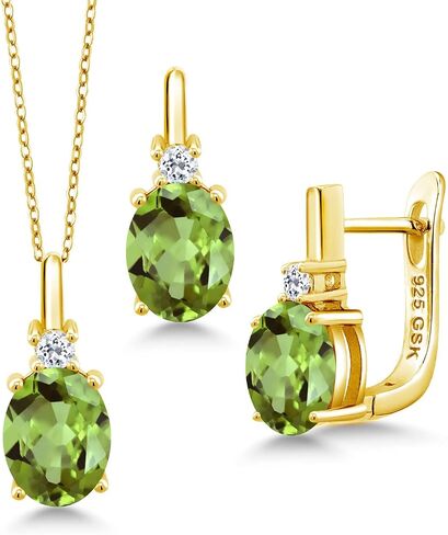 Gem Stone King 18K Yellow Gold Plated Silver Yellow Citrine and White Topaz Pendant and Earrings Jewelry Set For Women (4.59 Cttw, Gemstone Birthstone, with 18 inch Chain) in Saudi Arabia