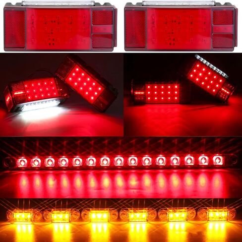 مصابيح LED للمقطورة، 2X مجموعة إضاءة مقطورة LED غاطسة جديدة مع مجموعة أدوات تسخير أسلاك المقطورة، 2 مصباح علامة للمقطورة الكهرمانية لشاحنة التخييم وقارب RV والمركبات الثلجية التي تزيد عن 80 بوصة in Saudi Arabia