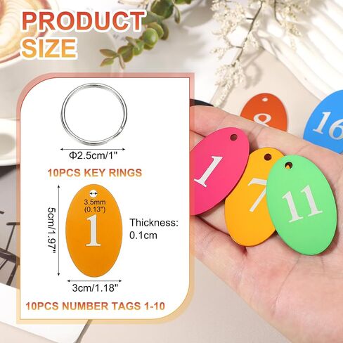 PATIKIL 10PCS Number Tags 1-10, Number Key Tags Aluminum Numbered Keychain Metal Oval with Key Rings for Organizer Field Sales Hangers Clothes Labels ID, Silver in Kuwait