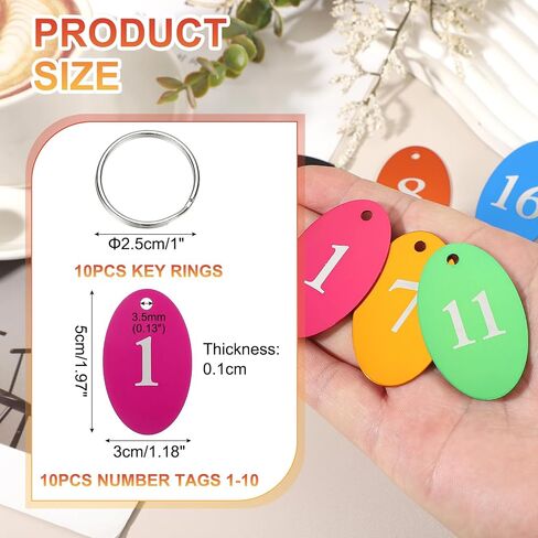 PATIKIL 10PCS Number Tags 1-10, Number Key Tags Aluminum Numbered Keychain Metal Oval with Key Rings for Organizer Field Sales Hangers Clothes Labels ID, Silver in Kuwait