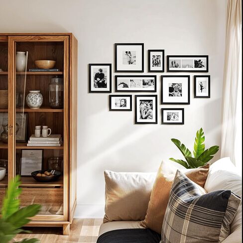 مجموعة إطارات جدارية كبيرة من ArtbyHannah مكونة من 10 قطع باللونين الأبيض والأسود، مع إطارات خشبية ومطبوعات صور عائلية مجمعة لتعليق 14 صورة وتزيين غرفة المعيشة، متعددة الأحجام in Kuwait