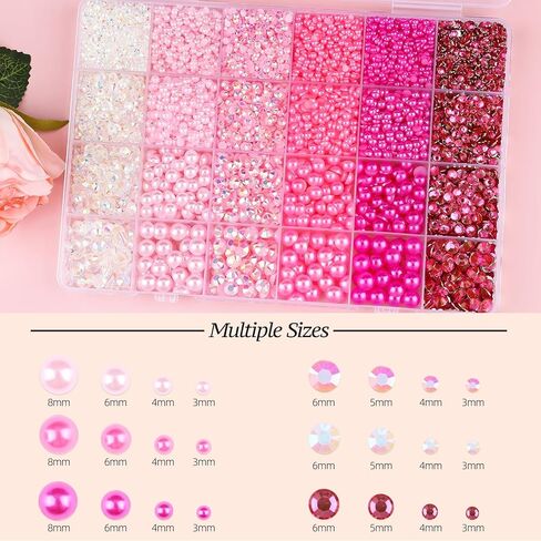 11200pcs لؤلؤة flatback وأحجار الراتنجات الراتنج لصياغة ، نصف اللؤلؤ من 3 إلى 8 ملم وأحجار الراين الملونة 6 ملم مع أدوات التقاط ، أحجار دمعة لفن الحرف اليدوية. in Kuwait