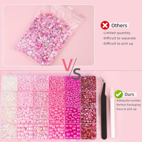 11200pcs لؤلؤة flatback وأحجار الراتنجات الراتنج لصياغة ، نصف اللؤلؤ من 3 إلى 8 ملم وأحجار الراين الملونة 6 ملم مع أدوات التقاط ، أحجار دمعة لفن الحرف اليدوية. in Kuwait