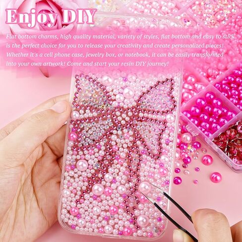 11200pcs لؤلؤة flatback وأحجار الراتنجات الراتنج لصياغة ، نصف اللؤلؤ من 3 إلى 8 ملم وأحجار الراين الملونة 6 ملم مع أدوات التقاط ، أحجار دمعة لفن الحرف اليدوية. in Kuwait