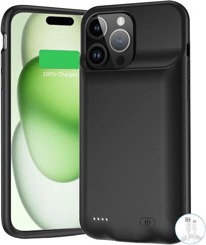 Battery Case for iPhone 15 Pro Max, Upgraded 12000mAh Battery Pack Rechargeable Charger Case with Wireless Charging Compatible for iPhone 15 Pro Max (6.7 inch) External Battery Charging Case (Black) in Saudi Arabia