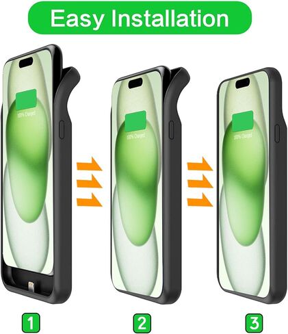Battery Case for iPhone 15 Pro Max, Upgraded 12000mAh Battery Pack Rechargeable Charger Case with Wireless Charging Compatible for iPhone 15 Pro Max (6.7 inch) External Battery Charging Case (Black) in Saudi Arabia