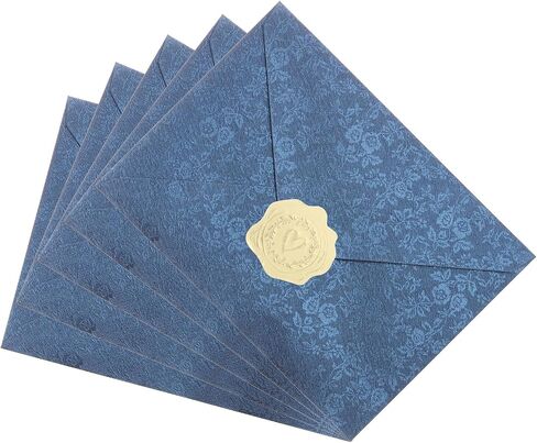 PATIKIL 5x7 Envelopes, 100Pcs A7 Size Glue V Flap Rose Invitation Envelopes with Gold Heart Stickers for Greeting Cards Wedding Invitations Graduation Birthday, Navy Blue in Saudi Arabia
