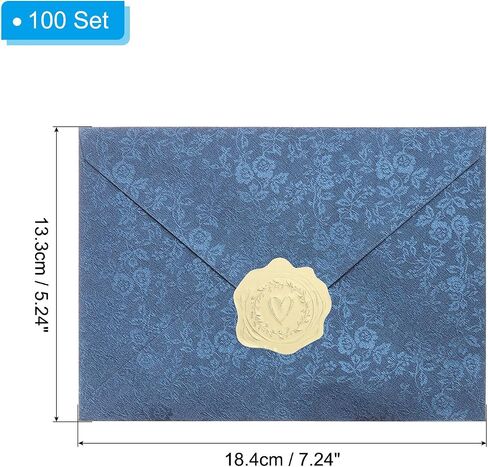 PATIKIL 5x7 Envelopes, 100Pcs A7 Size Glue V Flap Rose Invitation Envelopes with Gold Heart Stickers for Greeting Cards Wedding Invitations Graduation Birthday, Navy Blue in Saudi Arabia