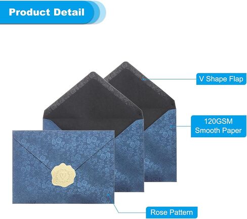 PATIKIL 5x7 Envelopes, 100Pcs A7 Size Glue V Flap Rose Invitation Envelopes with Gold Heart Stickers for Greeting Cards Wedding Invitations Graduation Birthday, Navy Blue in Saudi Arabia