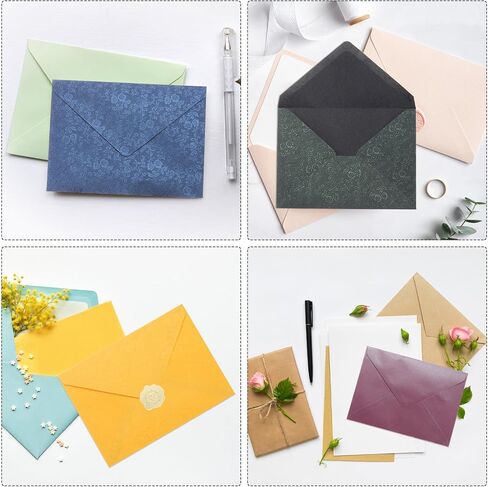 PATIKIL 5x7 Envelopes, 100Pcs A7 Size Glue V Flap Rose Invitation Envelopes with Gold Heart Stickers for Greeting Cards Wedding Invitations Graduation Birthday, Navy Blue in Saudi Arabia