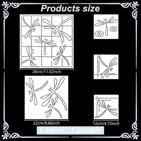 FreeBloss 5pcs Dragonfly Sashiko Stencils Sashiko Pet Template for kilting temproidery temproidery stencils 3 sister 11 '‘/8.7‘/4.7 ‘square in Saudi Arabia