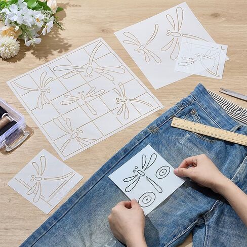 FreeBloss 5pcs Dragonfly Sashiko Stencils Sashiko Pet Template for kilting temproidery temproidery stencils 3 sister 11 '‘/8.7‘/4.7 ‘square in Saudi Arabia