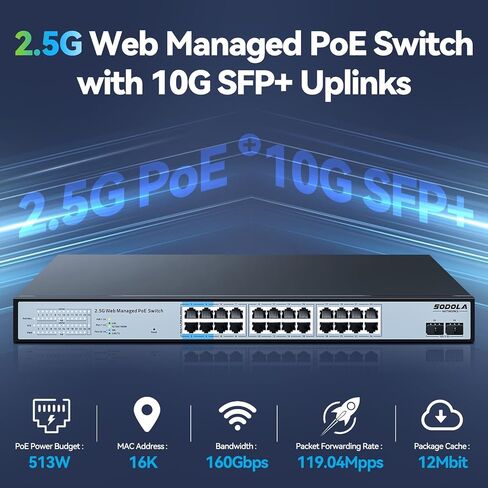6 Port 2.5G Easy Web Managed Switch, 4 x 2.5G Base-T Ports, 2 x 10G SFP+, Static Aggregation,QoS/VLAN/IGMP, 2.5Gb Network Homelab Switch in Kuwait