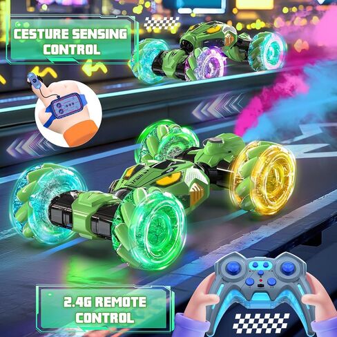 Gesture Sensing RC Stunt Cars - Toys for Boys Girls 6-12 | Best Gifts for Kids 6-12 Years Old | 4WD 360° Rotating Remote Control Transform Car | All-Terrain Off Road Vehicle with Lights Music Blue in Kuwait