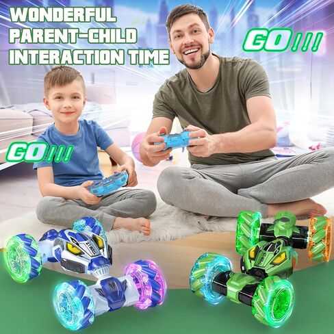 Gesture Sensing RC Stunt Cars - Toys for Boys Girls 6-12 | Best Gifts for Kids 6-12 Years Old | 4WD 360° Rotating Remote Control Transform Car | All-Terrain Off Road Vehicle with Lights Music Blue in Kuwait