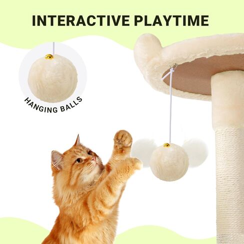 Allewie 64 Inches Cat Tree Tower/Multi-Level Activity Center for Indoor Big Felines/2 Plush Condos/2 Perchs/Basket/House/Sisal Scratching Posts/Hanging Cat Toys/Dark Grey in Kuwait