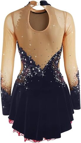 Women's Girls' Ice Skating Dress White Black Purple Velvet High Elasticity Competition Skating Wear Warm Handmade in Saudi Arabia