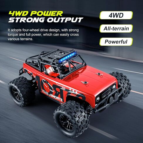 RC Car Remote Control Truck, 1:18 Scale 4WD Off Road RC Truck, 40km/h Remote Control Cars, 2.4Ghz RC Vehicle Rock Crawler with 2 Batteries-60 min Playtime, for Boys Kids Girls Teens - Red in Saudi Arabia