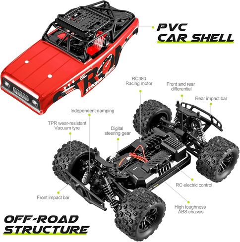 RC Car Remote Control Truck, 1:18 Scale 4WD Off Road RC Truck, 40km/h Remote Control Cars, 2.4Ghz RC Vehicle Rock Crawler with 2 Batteries-60 min Playtime, for Boys Kids Girls Teens - Red in Saudi Arabia
