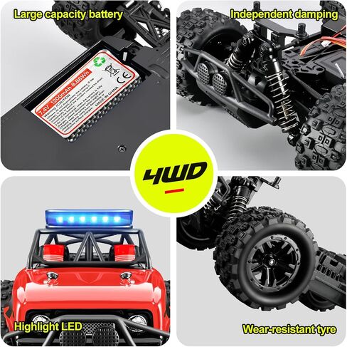 RC Car Remote Control Truck, 1:18 Scale 4WD Off Road RC Truck, 40km/h Remote Control Cars, 2.4Ghz RC Vehicle Rock Crawler with 2 Batteries-60 min Playtime, for Boys Kids Girls Teens - Red in Saudi Arabia