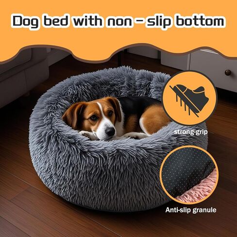 Comfort Donut Dog Bed - Ultra-Soft Pet Bed with Neck Support, 3 Sizes (Machine Washable) for Small/Medium/Large Dogs & Cats (Gray, 32''Lx32''Wx8''Th) in Kuwait