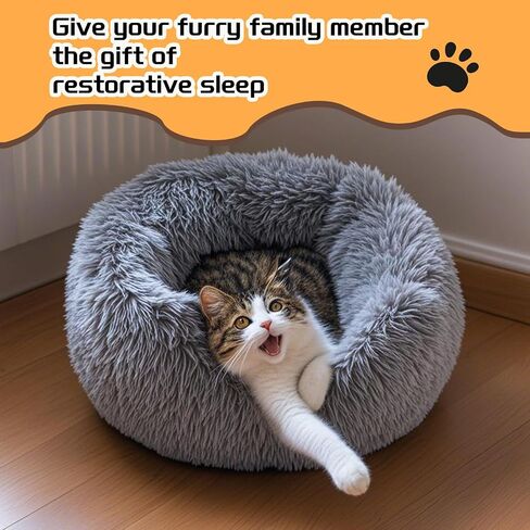 Comfort Donut Dog Bed - Ultra-Soft Pet Bed with Neck Support, 3 Sizes (Machine Washable) for Small/Medium/Large Dogs & Cats (Gray, 32''Lx32''Wx8''Th) in Kuwait