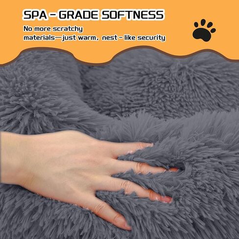 Comfort Donut Dog Bed - Ultra-Soft Pet Bed with Neck Support, 3 Sizes (Machine Washable) for Small/Medium/Large Dogs & Cats (Gray, 32''Lx32''Wx8''Th) in Kuwait
