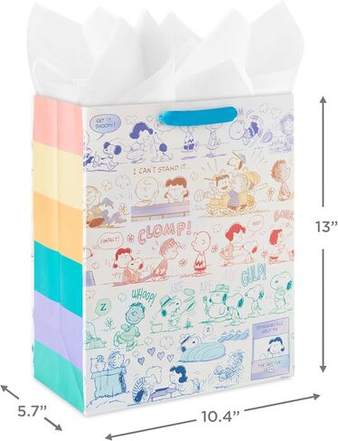 Hallmark Peanuts 13" Large Gift Bag with Tissue Paper (Rainbow Snoopy, Charlie Brown, Linus, Lucy) for Birthdays, Christmas, Fans in Saudi Arabia