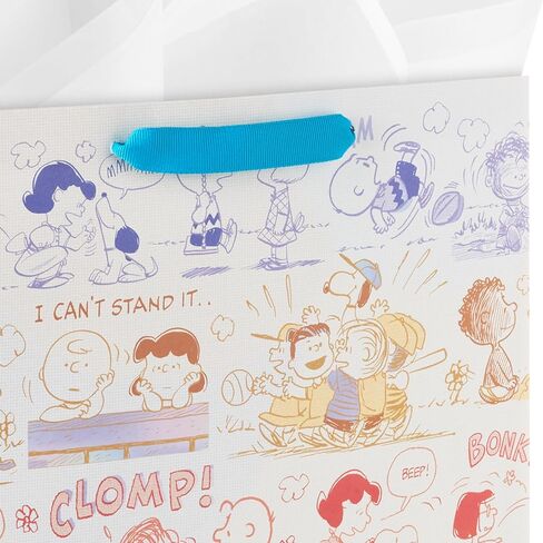 Hallmark Peanuts 13" Large Gift Bag with Tissue Paper (Rainbow Snoopy, Charlie Brown, Linus, Lucy) for Birthdays, Christmas, Fans in Saudi Arabia