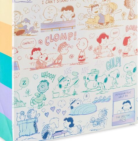 Hallmark Peanuts 13" Large Gift Bag with Tissue Paper (Rainbow Snoopy, Charlie Brown, Linus, Lucy) for Birthdays, Christmas, Fans in Saudi Arabia