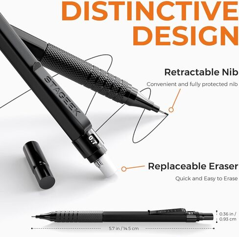 21PCS Metal Mechanical Pencil Set, Art Lead Pencil 0.3, 0.5, 0.7, 0.9, 2mm Holder(HB 2H 2B 4B Color) with 10 Tubes Graphite Lead Refills Eraser with Case for Drafting Drawing Sketching in Kuwait