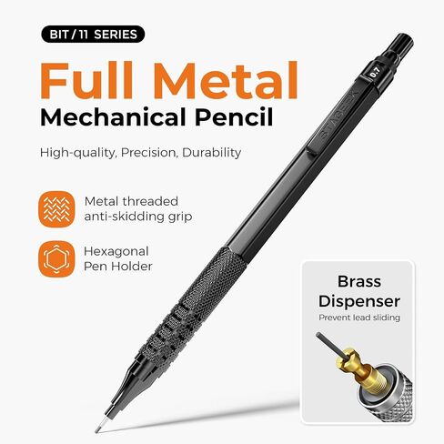 21PCS Metal Mechanical Pencil Set, Art Lead Pencil 0.3, 0.5, 0.7, 0.9, 2mm Holder(HB 2H 2B 4B Color) with 10 Tubes Graphite Lead Refills Eraser with Case for Drafting Drawing Sketching in Kuwait