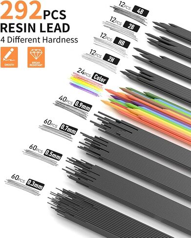 21PCS Metal Mechanical Pencil Set, Art Lead Pencil 0.3, 0.5, 0.7, 0.9, 2mm Holder(HB 2H 2B 4B Color) with 10 Tubes Graphite Lead Refills Eraser with Case for Drafting Drawing Sketching in Kuwait