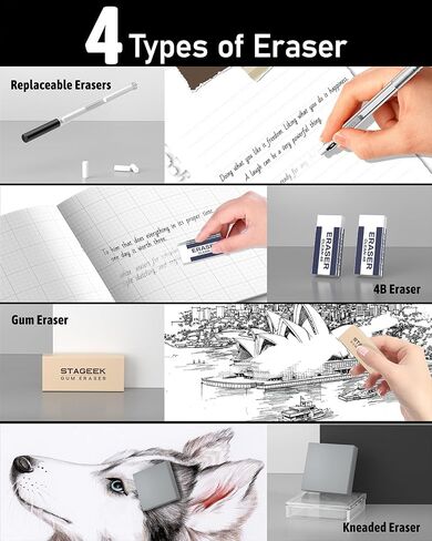 21PCS Metal Mechanical Pencil Set, Art Lead Pencil 0.3, 0.5, 0.7, 0.9, 2mm Holder(HB 2H 2B 4B Color) with 10 Tubes Graphite Lead Refills Eraser with Case for Drafting Drawing Sketching in Kuwait
