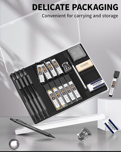 21PCS Metal Mechanical Pencil Set, Art Lead Pencil 0.3, 0.5, 0.7, 0.9, 2mm Holder(HB 2H 2B 4B Color) with 10 Tubes Graphite Lead Refills Eraser with Case for Drafting Drawing Sketching in Kuwait