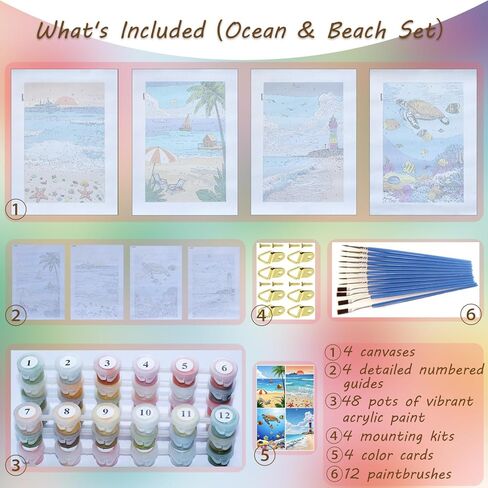 AUTMAPLA 4 Pack Beach Paint by Numbers Kit for Adults Beginner,Ocean Landscape Paint by Number on Canvas Watercolor DIY Acrylic Oil Simple Easy Small Paint by Numbers for Home Decor 8"X12" in Saudi Arabia