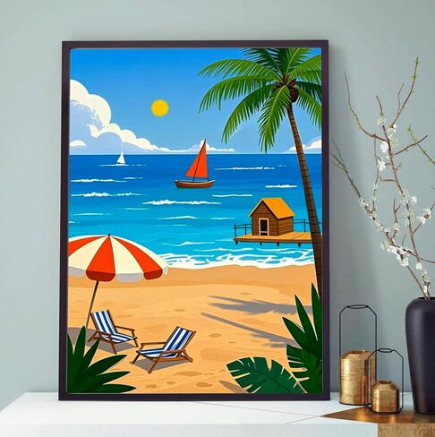 AUTMAPLA 4 Pack Beach Paint by Numbers Kit for Adults Beginner,Ocean Landscape Paint by Number on Canvas Watercolor DIY Acrylic Oil Simple Easy Small Paint by Numbers for Home Decor 8"X12" in Saudi Arabia