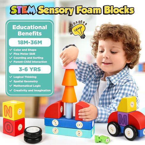 Joyfresh Big Magnetic Building Blocks for Toddlers, Large Foam Block 100pcs for Kids 2 3 4 5 6 Years Old, Magnet EVA Blocks Toy for Boys Girls in Kuwait