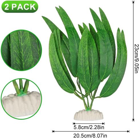 BEGONDIS 2Pcs Artificial Aquatic Plants Set - Lifelike Silk Fabric Leaves for Aquarium Decoration, Easy to Maintain, Vibrant Underwater Garden (Green) in Kuwait