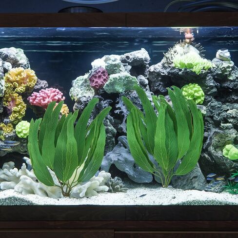 BEGONDIS 2Pcs Artificial Aquatic Plants Set - Lifelike Silk Fabric Leaves for Aquarium Decoration, Easy to Maintain, Vibrant Underwater Garden (Green) in Kuwait