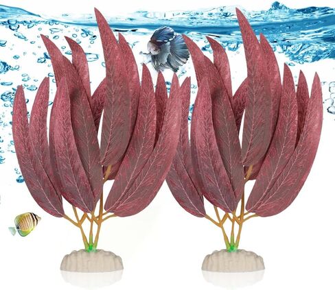 BEGONDIS 2Pcs Artificial Aquatic Plants Set - Lifelike Silk Fabric Leaves for Aquarium Decoration, Easy to Maintain, Vibrant Underwater Garden (Green) in Kuwait