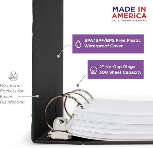 Carstens 2-Inch Heavy Duty 3-Ring Binder - Top Opening, Forest Green, Durable Plastic, Precision No-Gap Rings, Waterproof Cover, No Pockets, Holds 300 Letter Sheets, BPA-Free, Made in USA (5870-3R) in Kuwait