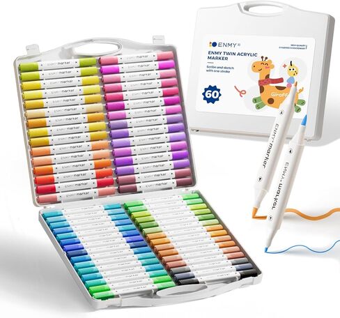 ENMY Acrylic Paint Marker Pens, 80 Colors Dual Tip Acrylic Markers with Portable Case for Art & Craft Supplies for Glass, Pottery, Ceramic, Rock, Canvas, DIY Crafts Making Art Supplies in Saudi Arabia