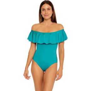 Trina Turk Women's Standard Monaco Ruffled One Piece Bandeau Swimsuit-Off Shoulder, Bathing Suits