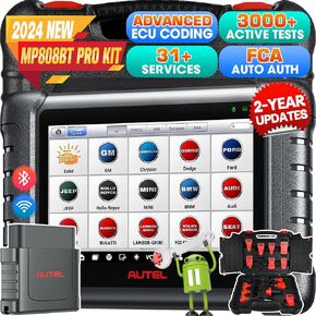 Autel MaxiPRO MP808BT PRO KIT, 2024 New Ver. of MP900-BT MS906BT MP808S, 2 Years Updates ($700), ($200) Full 11 Adapters, OE ECU Coding, Bi-Directional Control Scan Tool, 30 + Service, FCA Renault SGW